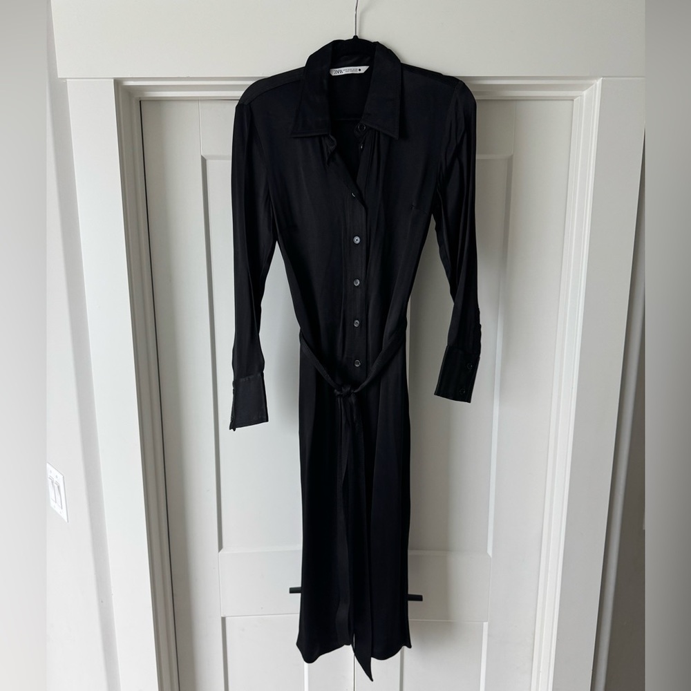 Zara satin Black Long Sleeve Dress